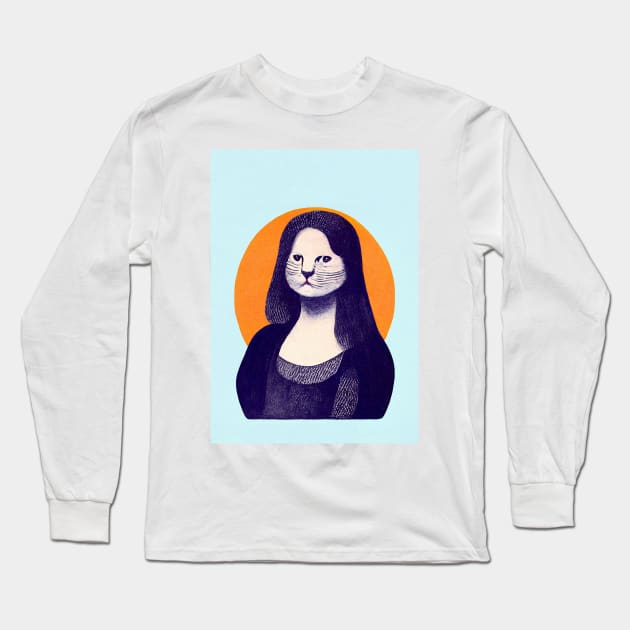 Mona Lisa Cat Retro Poster Vintage Art Mona Lisa Wall Leonardo Da Vinci Illustration Long Sleeve T-Shirt by BetterManufaktur